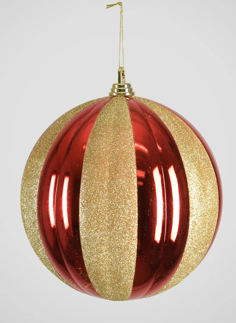 Red and Gold Stripped Giant Plastic Ball Ornament