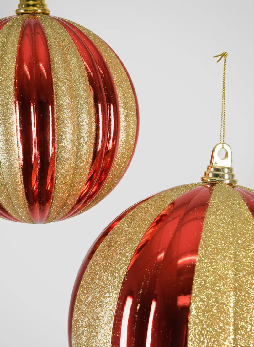 Red and Gold Stripped Giant Plastic Ball Ornament