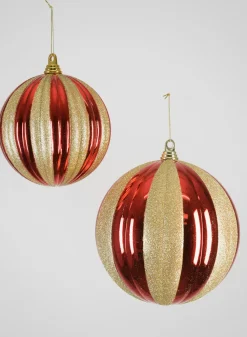 Red and Gold Stripped Giant Plastic Ball Ornament