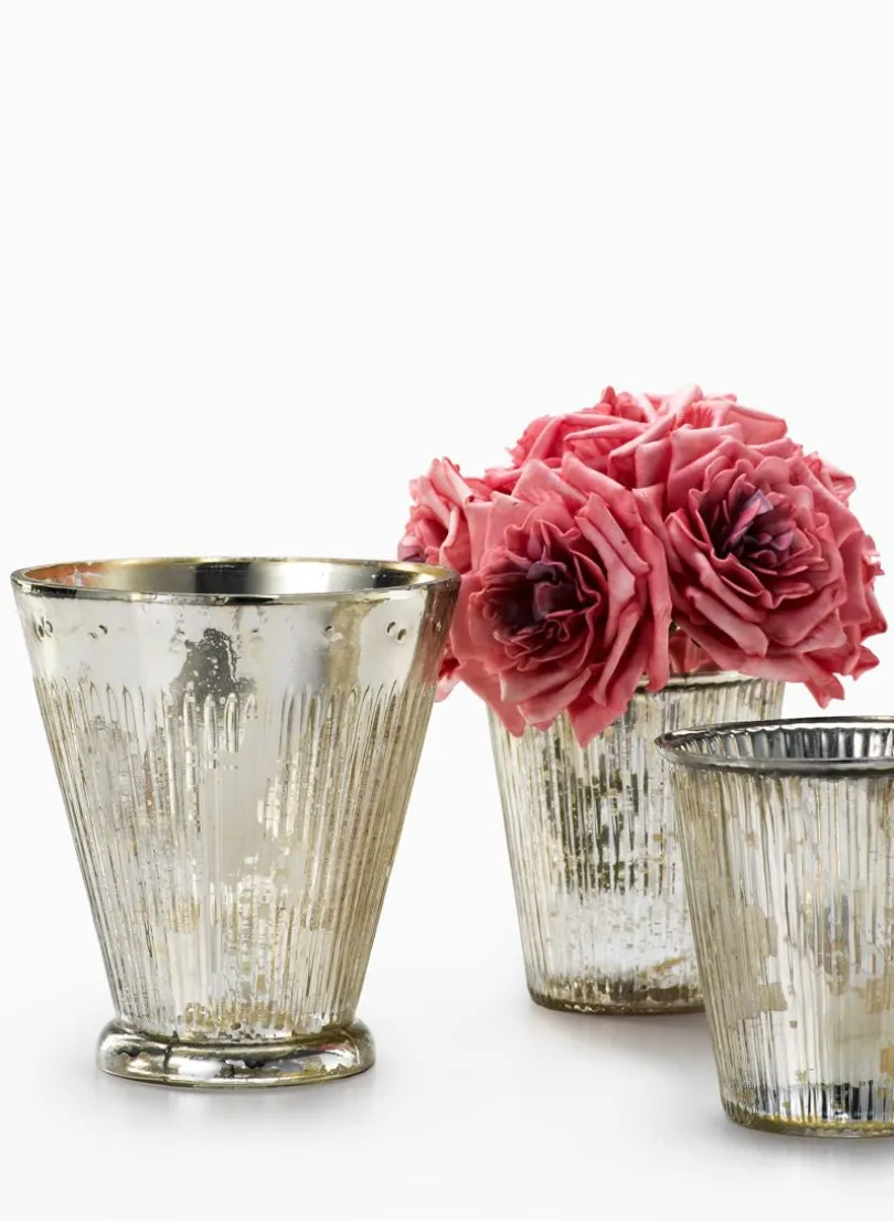 Ribbed Antique Silver Tapered Glass Cylinders