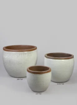 Rimmed Bowl Clay & Ceramic Planter, Yucatan Stone White