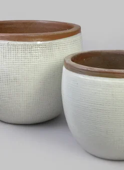 Rimmed Bowl Clay & Ceramic Planter, Yucatan Stone White