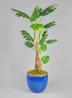 Rimmed Clay & Ceramic Planter Bowl, Santorini Blue