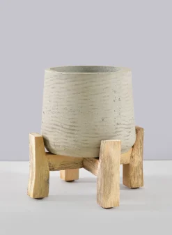 Rios White Washed Cement Pot with Wooden Legs