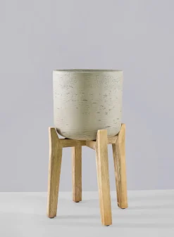 Rios White Washed Cement Pot with Wooden Legs