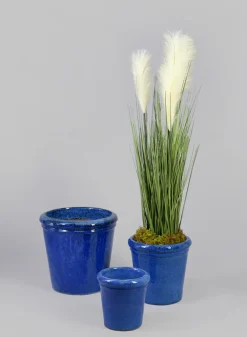 Rolled Rim Clay & Ceramic Planter, Santorini Blue