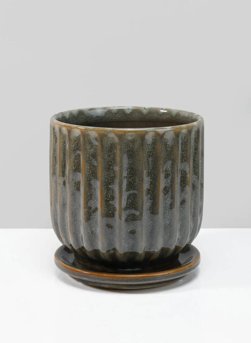 Tulum Avocado Green Pot with Ceramic Saucer