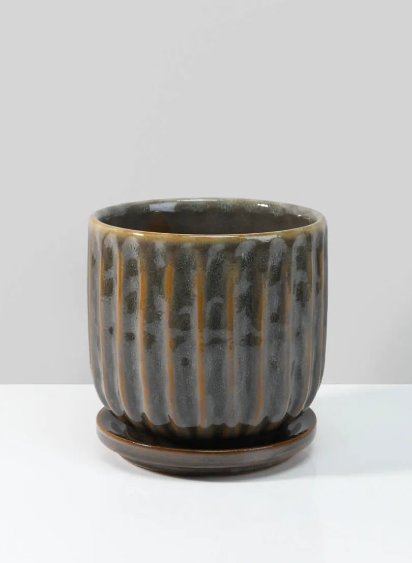 Tulum Avocado Green Pot with Ceramic Saucer