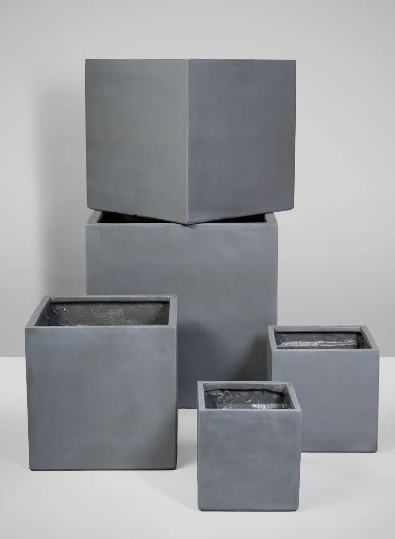 Venetian Grey All Weather Light Weight Polyresin Cube Planters