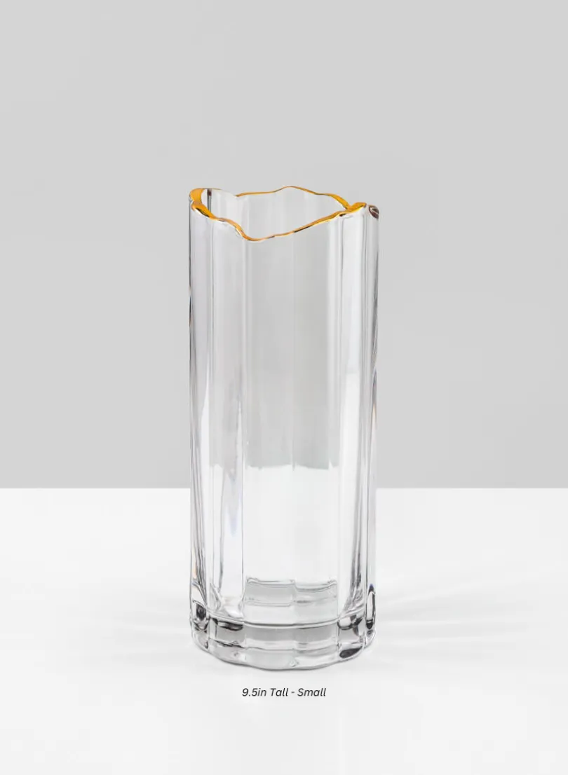 Waves Gold Rim Faceted Vase