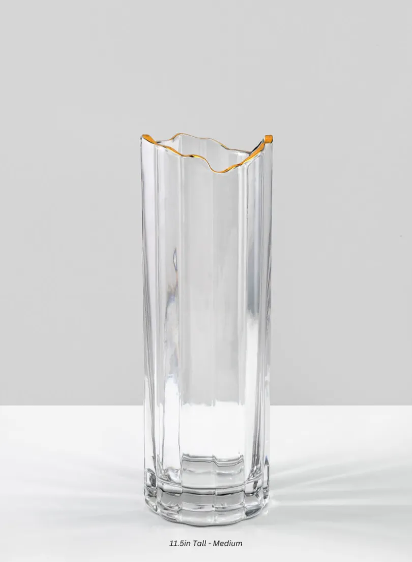 Waves Gold Rim Faceted Vase