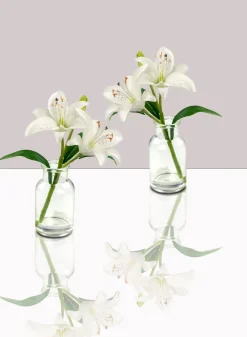 White Lilies in Milk Bottle Vase, Set of 2