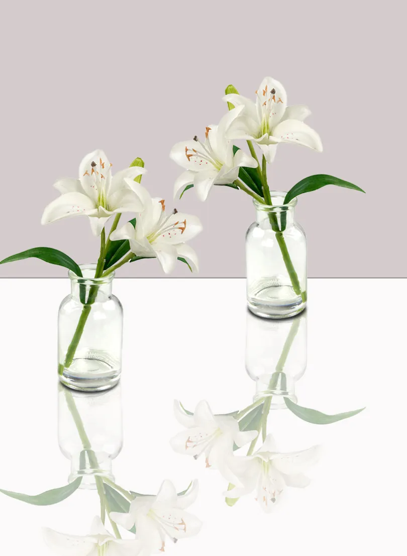 White Lilies in Milk Bottle Vase, Set of 2
