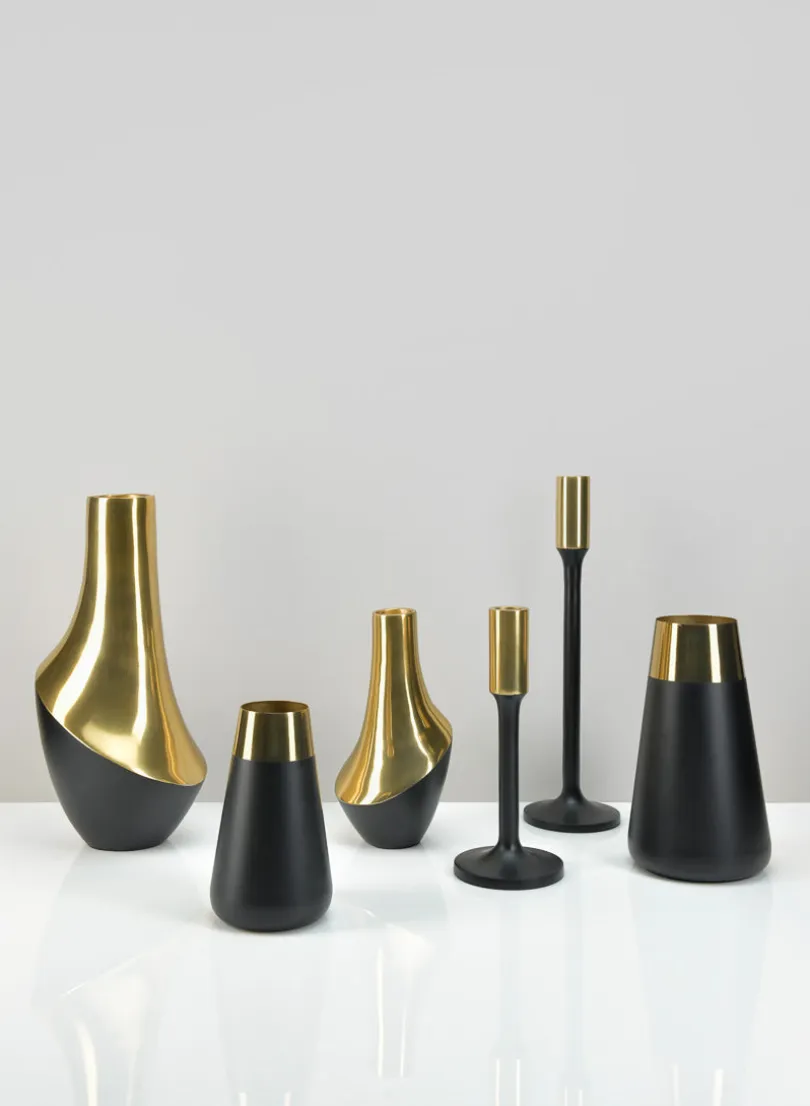 Zaragoza Stainless Steel Black & Gold Vase